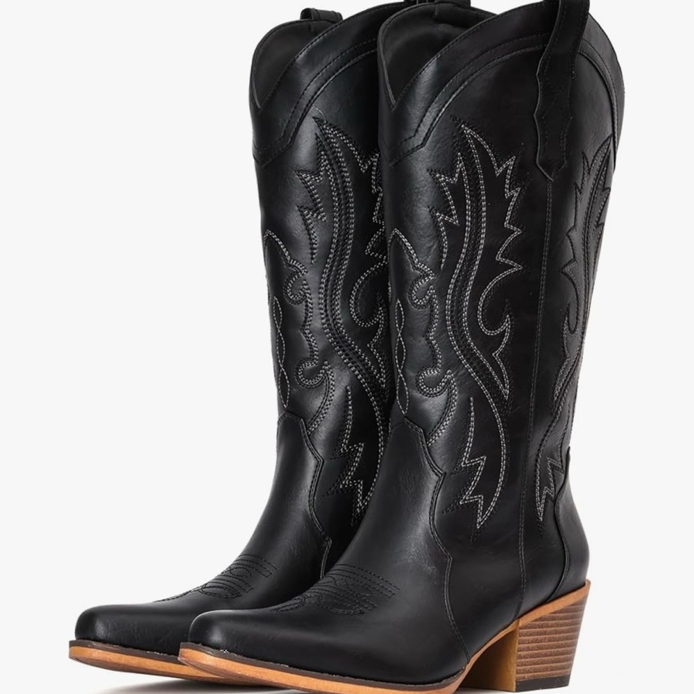 Black Leather Cowboy Boots Women